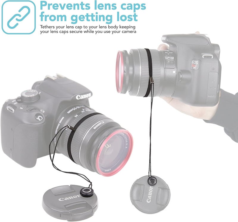 FotoTech Camera Lens Cap Leash with Elastic String, Compatible with Universal DSLR SLR Evil Mirrorless Cameras Video (x10) - Image 1